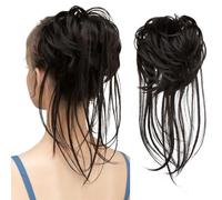 Messy Bun Hair Piece, Tousled Updo Extensions Wavy Wrap Ponytail Hairpieces Scrunchies with Elastic Band for Women Elegant or Chic Look(Balck Brown)