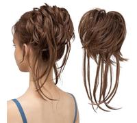 Messy Bun Hair Piece, Tousled Updo Extensions Wavy Wrap Ponytail Hairpieces Scrunchies with Elastic Band for Women Elegant or Chic Look(Light Brown)