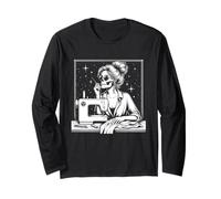 Messy Bun Hair Skeleton Sewer Quilter Halloween Quilting Long Sleeve T-Shirt