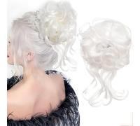 Messy Bun Hairpiece Hair Scrunchie Updo Hairpiece Hair Piece Curly Wavy Large Hair Bun Scrunchies Extensions Synthetic Hair Updo for Women Girls (#60B White)