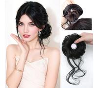 Messy Bun Hairpiece Synthetic Clip-In High Chignon Ponytail Extensions Fluffy Donut Updo Pieces Scrunchies for Women(Style B,Dark Brown)