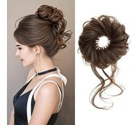 Messy Bun Hairpiece Synthetic Clip-In High Chignon Ponytail Extensions Fluffy Donut Updo Pieces Scrunchies for Women(Style B,Dark Brown)