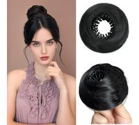 Messy Bun Hairpiece Synthetic Clip-In High Chignon Ponytail Extensions Fluffy Donut Updo Pieces Scrunchies for Women(Style B,Dark Brown)