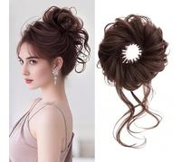 Messy Bun Hairpiece Synthetic Clip-In High Chignon Ponytail Extensions Fluffy Donut Updo Pieces Scrunchies for Women(Style B,Dark Brown)