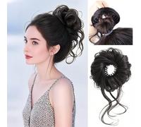 Messy Bun Hairpiece Synthetic Clip-In High Chignon Ponytail Extensions Fluffy Donut Updo Pieces Scrunchies for Women(Style B,Dark Brown)