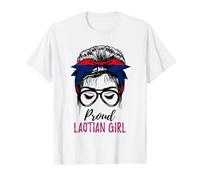 Messy Bun Laos Flag Proud Laotian Girl Value Graphic T-Shirt