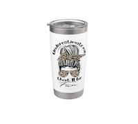 Messy Bun Leopard Glasses Underestimate Me That'll Be Fun Stainless Steel Insulated Tumbler