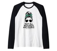 Messy Bun Not All Wounds are Visible PTSD Awareness Support Raglan Baseball Tee