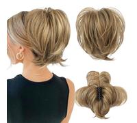 Messy Bun Piece,Clip Bun Short Ponytail Extension with Bendable Metal Wire Fake Bun Pieces for Women-Light Blonde