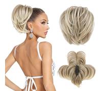 Messy Bun Piece,Clip Bun Short Ponytail Extension with Bendable Metal Wire Fake Bun Pieces for Women-Light Blonde