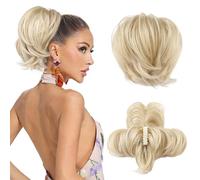 Messy Bun Piece,Clip Bun Short Ponytail Extension with Bendable Metal Wire Fake Bun Pieces for Women-Light Blonde