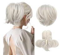 Messy Bun Piece,Clip Bun Short Ponytail Extension with Bendable Metal Wire Fake Bun Pieces for Women-Light Blonde