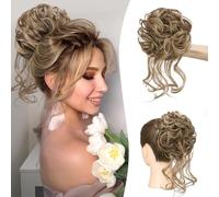 Messy Bun Piece Curly Wavy Extensions Synthetic Tousled Updo with Tendrils Hairpieces Bun Donut Accessories Scrunchies for Women,Dark Brown