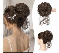Messy Bun Piece Curly Wavy Extensions Synthetic Tousled Updo with Tendrils Hairpieces Bun Donut Accessories Scrunchies for Women,Dark Brown