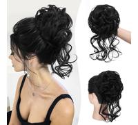 Messy Bun Piece Curly Wavy Extensions Synthetic Tousled Updo with Tendrils Hairpieces Bun Donut Accessories Scrunchies for Women,Dark Brown