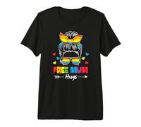 Messy Bun Pride Flag Love LGBTQ Proud Rainbow Free Mum Hugs Premium T-Shirt