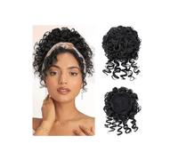 Messy Bun Short Curly Ponytail Extension Elastic Drawstring Loose Hair Bun Hair Pieces for Women Synthetic Fiber Bun Extension(Natural black)