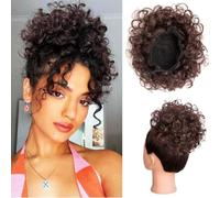 Messy Bun Short Curly Ponytail Extension Elastic Drawstring Loose Hair Bun Hairpieces for Women Updo Hair Extensions (Dark Brown)
