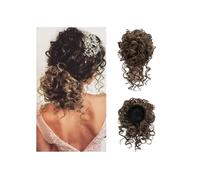 Messy Bun Short Curly Ponytail Extension Elastic Drawstring Loose Synthetic Hair Bun Pieces for Women Elegant or Chic Look(Black Brown)