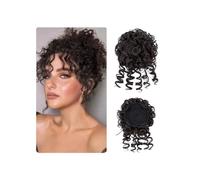 Messy Bun Short Curly Ponytail Extension Elastic Drawstring Loose Synthetic Hair Bun Pieces for Women Elegant or Chic Look(Dark Ash Brown)