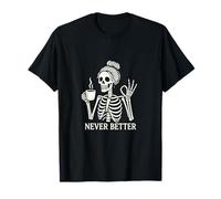 Messy Bun Skeleton Drinking Coffee Halloween T-Shirt