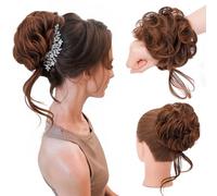 Messy Bun Synthetic Extension Scrunchy Donut Curly Wavy Updo Elastic Scrunchie Thick Full Wedding Pieces Bridal Hairpiece Easy Bun Updos Chignon for Women Kids Burgundy Red