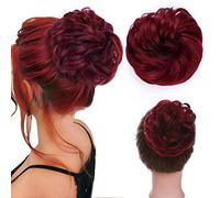 Messy Bun Synthetic Extension Scrunchy Donut Curly Wavy Updo Elastic Scrunchie Thick Full Wedding Pieces Bridal Hairpiece Easy Bun Updos Chignon for Women Kids Burgundy Red