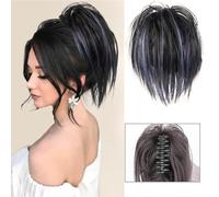 Messy Bun, Synthetic Messy Curly Hair Bun with Tail - Clip-in Chignon Hair Extensions for Women,Bun for Hair(Black blue)