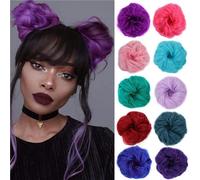 messy buns hair pieces for women, Wig ball head female lazy fluffy realistic simulation hair elastic rubber band flower bud hair accessories, for Women, Black Women Natural Hair Extensions(Rose red)