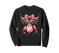 Messy Coquette Highland Cow Cute Pink Bow Bubble Gum Glasses Sweatshirt