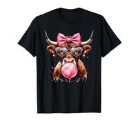 Messy Coquette Highland Cow Cute Pink Bow Bubble Gum Glasses T-Shirt