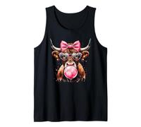 Messy Coquette Highland Cow Cute Pink Bow Bubble Gum Glasses Tank Top