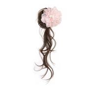 Messy Curly Chignon Pink Flower Fluffy Bun Head Wig False Hair Pieces Hair Accessories Daily(Cold Brown)