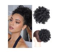 Messy Hair Bun Afro Puff Kinky Curly Bun Hair Synthetic Drawstring Ponytail Clip In Short Extensions Hairpieces Ponytail Hairpiece for Daily Wear(1B)