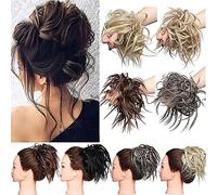 Messy Hair Bun Chignons Synthetic Hair Extensions Wavy Donut Updo Scrunchy Curly Hairpieces Chocolate Brown & Dark Blonde