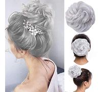 Messy Hair Bun Hair-Scrunchies Extension Curly Wavy Thick Synthetic Chignon for women Updo Hairpiece Ponytail HairAccessories Silver Gray