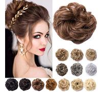 Messy Hair Bun Synthetic Extension Scrunchy Donut Curly Wavy Updo Elastic Scrunchie Thick Full Wedding Hair Pieces Bridal Hairpiece Easy Bun Updos Chignon for Women Kids Light Brown