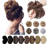 Messy Hair Bun Synthetic Extension Scrunchy Donut Curly Wavy Updo Elastic Scrunchie Thick Full Wedding Hair Pieces Bridal Hairpiece Easy Bun Updos Chignon for Women Kids Chocelate Brown