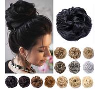 Messy Hair Bun Synthetic Extension Scrunchy Donut Curly Wavy Updo Elastic Scrunchie Thick Full Wedding Hair Pieces Bridal Hairpiece Easy Bun Updos Chignon for Women Kids Black
