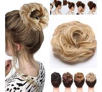 Messy Hair Bun Synthetic Extension Scrunchy Donut Curly Wavy Updo Elastic Scrunchie Thick Full Wedding Hair Pieces Bridal Hairpiece Easy Bun Updos Chignon for Women Kids Ash Blonde Highlight