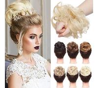 Messy Hair Bun Synthetic Extension Scrunchy Donut Curly Wavy Updo Elastic Scrunchie Thick Full Wedding Hair Pieces Bridal Hairpiece Easy Bun Updos Chignon Golden Blonde Highlight