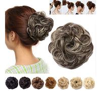 Messy Hair Bun Synthetic Extension Scrunchy Donut Curly Wavy Updo Elastic Scrunchie Thick Full Wedding Hair Pieces Bridal Hairpiece Easy Bun Updos Chignon for Women Kids Grey Blonde Highlight