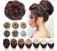 Messy Hair Bun Synthetic Extension Scrunchy Donut Curly Wavy Updo Elastic Scrunchie Thick Full Wedding Hair Pieces Bridal Hairpiece Easy Bun Updos Chignon for Women Kids Black Wine Red mix