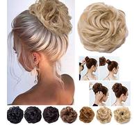 Messy Hair Bun Synthetic Extension Scrunchy Donut Curly Wavy Updo Elastic Scrunchie Thick Full Wedding Hair Pieces Bridal Hairpiece Easy Bun Updos Chignon Brown Blonde Highlight