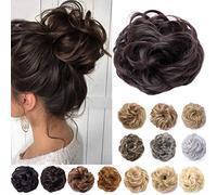 Messy Hair Bun Synthetic Extension Scrunchy Donut Curly Wavy Updo Elastic Scrunchie Thick Full Wedding Hair Pieces Bridal Hairpiece Easy Bun Updos Chignon for Women Kids Medium Brown