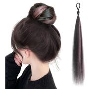 Messy Hair Bun Women Hairpiece Synthetic Wavy Tousled Updo 50cm Warp Around Elastic Rubber Band Extends Ponytail For Women Girls (Black Highlight Blue)