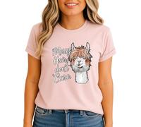 Messy Hair Dont Care Alpaca Womens Graphic T-Shirt Animal Lovers Tee L (16-18)