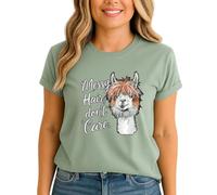 Messy Hair Dont Care Alpaca Womens Graphic T-Shirt Animal Lovers Tee S (8-10)