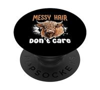Messy Hair Don't Care Farm Cows Cattle Scottish Highland Cow PopSockets Swappable PopGrip