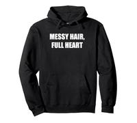 Messy Hair, Full Heart Pullover Hoodie, Adult Unisex, Black, L